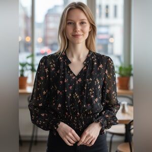 Floral Black Blouse size Large